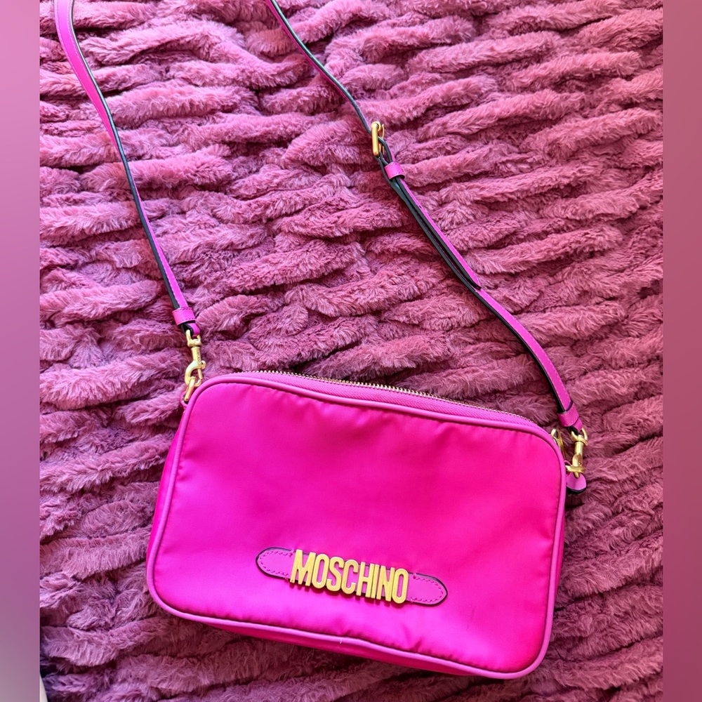 Moschino Hot Pink Crossbody Bag with Gold Hardware